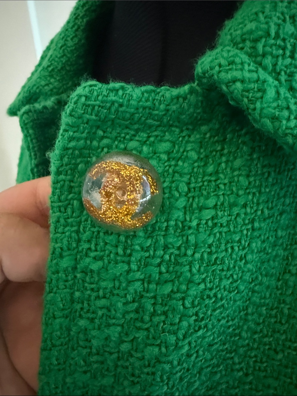 Chanel bubble buttons on Talbots Bright Green Tweed Blazer classic